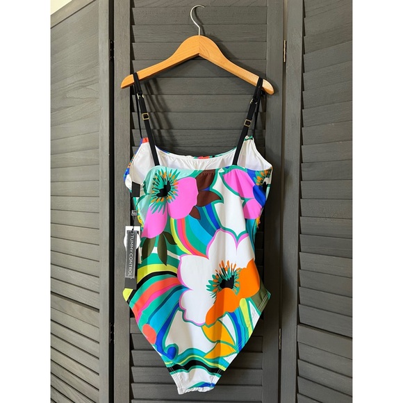 La Blanca Floral Multicolor Tummy Control One Piece Swimsuit Size 10 - Picture 4 of 9